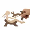 Human and Dog Wood Artwork Sculpture Craft Figurine Adorable Table Office Ornament Model Home Decoration Gifts for Men Women 210804