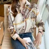 Blouses pour femmes Chemises Femmes Chaîne Imprimé Satin Imitation Soie À Manches Longues Blusa OL Style Lâche Casual Haut Surdimensionné