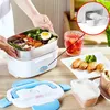 Elektrische verwarming Lunchbox 2 Lagen Draagbare Bento Container Mini Rijstkoker Auto Elektronische Voedselopslag