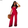 Kvinnors Jumpsuits Rompers Lemon Gina 2021 Kvinnor Spaghetti Strap V-Neck High Waist Sashes Straight Long Jumpsuit 7 Färger Romper Sexy Plays