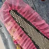 Women's Jackets Spring And Autumn Beaded Tassel Bandage Splicing Gauze Net Vintage Cowboy Short Jeans Coat Fashion Demin Jacket