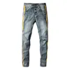 Mode Slim Ny Designer Casual Mens Stripe Jeans Sommar Slim Style Motorcykel Ungdom Denim Byxor Storlek 28-40