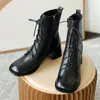 Meotina Stivaletti con tacco alto in vera pelle Scarpe da donna Punta quadrata Cerniera con lacci Stivaletti con tacco alto Autunno Marrone Nero 210520