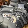 Bedding Sets Luxury Egyptian Cotton 600TC Grey Embroidery Duvet Cover Pillowcase Flat Sheet Wedding/Gift El/Home Textiles #sw