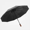 Windproof 10 Bone Automatic Business Umbrella Travel Paraguas Wooden Handle Folding Rain Women for Men