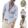 Mens Button Up Shirts Long Sleeve Beach Casual Cotton Summer Lightweight Tops Plain Fitted Soft Linen Breathable Men's