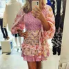Günlük Elbiseler Boho Inspired Kadın Karışık Çiçek Baskı Fırfırlı Mini Elbise Kadınlar İçin Uzun Kollu Sevimli Seksi Şık Moda Partisi