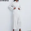 Женские джинсовые белые длинные платья с щепающими карманами поворотный воротник рукава дамы элегантные макси платье Vestidos халат Femme 210520