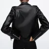 Women Black Faux Leather Jackets Zipper Coat Turn-down Motor Biker Jacket Belt Veste Femme autumn winter jackets