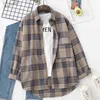 Casual Plaid Jacket Women Autumn Wid Down Collar -knappen Lång ärm Kontrollerad överdimensionerad tjocka varma ladyrockar Vintage Chic Outwear 210412