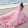 2019 Pink Cloud 3D Flower Rose Wedding Dresses Long Tulle Puffy Ruffle Robe De Mariage Bridal Gown Said Mhamad Wedding Gown