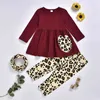 Ankomst Höst och vår Baby / Toddler Girls Leopard Print Dress Byxor med Headb Set Barnkläder 210528