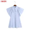 Tangada verão mulheres rendas colarinho azul camisa vestido bumbum manga curta femininas mini vestidos vestidos 6z92 210609