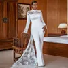 Vestido de casamento elegante macacão branco com trem destacável lace mangas compridas alto pescoço comprimento nupcial vestidos de noiva vestidos de recepção vestidos de calça