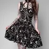 Sexig Ärmlös Svart Gotisk Klänning Sommar Bodycon Casual Tunn Lady Es Moom Star Print Darkness Punk Wind 210608