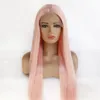 Rosa syntetisk lacefrontal peruk simulering mänskliga hår spets fram peruker 12 ~ 26 tum lång silkeslen rak 180719-2335