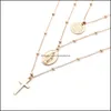 Hanger Kettingen Hangers Sieraden JG! Fashion Sier Gold Beads Pailletten Mtilayer Ketting Metal Cross Chokers voor Dames Ka6205 Drop Delive