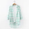 HSA Women Chic Long Blusa and Shirts for Long Plaid Blouse Tops Pink Summer Suncreen Long Beach Out Tops Blusas surdimensionné 210716