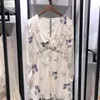 Casual Dresses Women's Crystal-Embellished Mini Robe Floral Printing V-neck High Waist Buttons Early Autumn 2021 Ladies Dress