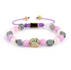 Unique Dign High Quality Natural Stone Bead CZ Micro Pave Pet Paw Pattern Charm Macrame Gemstone Jewelry Bracelet Women