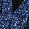 섹시한 높은 분할 드레스 블루 세련된 패션 꽃 인쇄 드레이프 슬릿 바디 콘 드레스 긴 소매 파티 드레스 ZA 2020 여성 Sukienka x0521