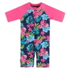 Baohulu Navy Floral Kids Swimsuit Uv Upf50+ Short Sleeve Toddler Girls Swimwear Children Swimming Suit Beachwear for 2-11 Yrs