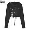 Women's Jackets Women's Casual Varsity Jacket White Hooded Black Single-Breasted Short Coat Cross Straps Design Winter 2022