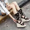 2021 fashion new summer show thick bottom strap sandals women's super high heel slope heel women's shoes