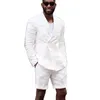 Double Breasted Linen Summer Men Suits With Short Pants 2 Piece White Blazer Casual Fashion Style Wedding Groom Tuxedos Men's & Blazers