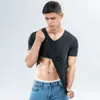 2 unids/lote de camisetas de verano para hombre, camiseta ajustada de secado rápido de seda helada, Top transpirable sin costuras, moda con cuello en V, Color sólido 210716