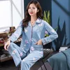Mulheres pijamas conjuntos de algodão sleepwear colarinho coleira de manga longa outono plus tamanho pijama lattice casual homewear pijama 210809
