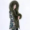 Femmes fourrure Faux naturel vrai raton laveur manteau veste Leader à capuche courte Parka longue Camouflage 2022 femmes hiver