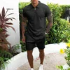 Mens Outfits de verão 2 peças conjunto de moda roupas 2021 novos homens tracksuit jogging terno gola e shorts tecido de algodão slim h1210