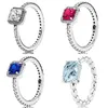 Oryginalny 925 Srebrny Blue Topaz Bubble Band Timeless Elegance z kryształowym pierścieniem dla kobiet prezent biżuteria 5336461