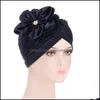 Czapka / SKL Czapki Kapelusze Kapelusze, Szaliki Rękawiczki Moda Aessories Kobiet Diamenty Kwiat Turban Cap Soild Color Muzułmański Headscarf Bonnet Inner Hij