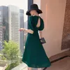 Summer Elegant Green Dres French Vintage Backless Midi Split Office Lady Korean Style 210604