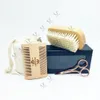 Kit de barbe avec LOGO personnalisé OEM, 100 ensembles, comprend une brosse à barbe, un peigne et des ciseaux en bois de hêtre Double face avec boîte de sac personnalisée, MOQ 100 ensembles