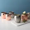 NOUVEAU 500-600 ml Moscou Mule Mule Copper Mug Copper en acier inoxydable Casse de bière en or rose martelée cuivre cuivrée Drinkware EEA172 1986 Y2