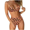 Kvinnors badkläder Animal Print Leopard Bikini Push Up Swimsuit Sexiga kvinnor Set 2021 Brazilian Thong Bathing Suit Bandeau Woman Beach Dress