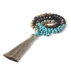 펜던트 목걸이 Shinus boho 반주한 돌 108 Mala Bead Necklace Long Tassel Yoga Buddha Handmade Strand 여자 남성