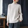 Johnature Winter Retro Half High Collar Lady Style Pullover Gebreide Sweater Mode Lange Mouw Leisure Dames Knitwear 210521