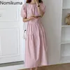 Nomikuma Spruff manga vestido mulheres cor sólida o pescoço uma linha vestidos de verão vestidos coreanos robe femme chique vestidos mujer 210514