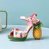 Mode nouveauté ananas talon doux pompes Sexy bout ouvert en cuir sandales femmes fête Date chaussures plate-forme rose filles sandale