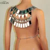 Chran Spiegel Perspex Crop Top Maliënkolder Beha Halter Ketting Body Lingerie Metallic Bikini Sieraden Burning Man EDM Accessoires Cha221S