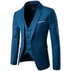 Hommes bleu un bouton 3 pièces costumes marque Slim Fit affaires toilettage hommes smoking costume Blazer veste manteau + pantalon + gilet 210522