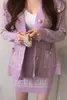두 조각 드레스 한국 가을 복고풍 V 넥 펄 버클 디자인 니트 재킷 + 높은 허리 가방 힙 스커트 정장 여자 스커트