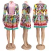 Conjunto de vestidos de trabalho 2 peças sexy primavera outono moda feminina 2021 blusas femininas estampa floral manga longa camisa com zíper mini saias