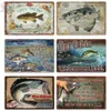 Décoration de pêche en étain vintage panneau rétro décor mural de panne