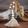 Långt uttalande Tassel Pendant Halsband Handgjorda Knutade träpärlor Buddha smycken för kvinnor Girl Wood Stone Halsband2672