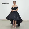 Sparkly Black High Low Prom Dresses 2021 Sexy Off Shoulder Formele Sequin Korte Avond Party Gown Saudi Arbia Lady Gala Jurk